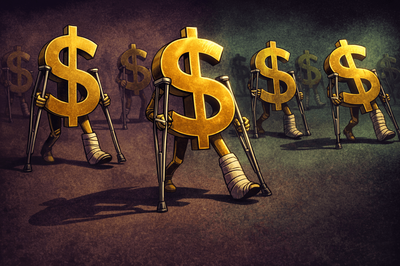 Gold dollar signs on medical crutches representing the financial cost of ignoring workplace safety
