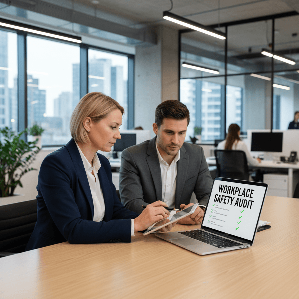 Safety consultant conducting workplace inspection