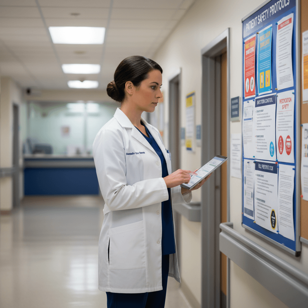 Healthcare safety consultant reviewing Joint Commission standards