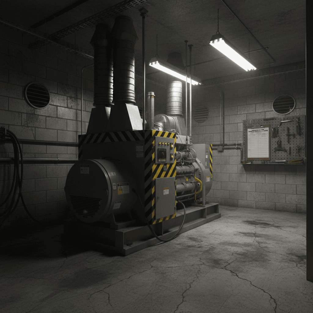 Backup generator in hospital utility room