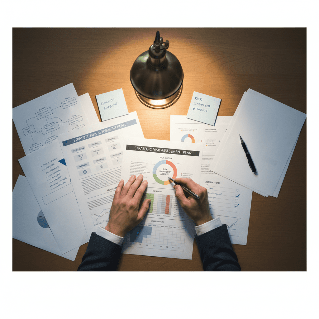 Risk management consultant developing workplace safety strategy