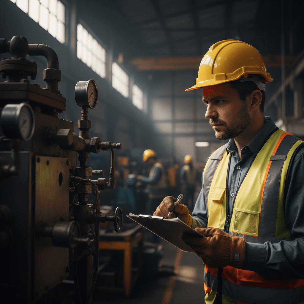 Workplace safety inspector conducting facility assessment