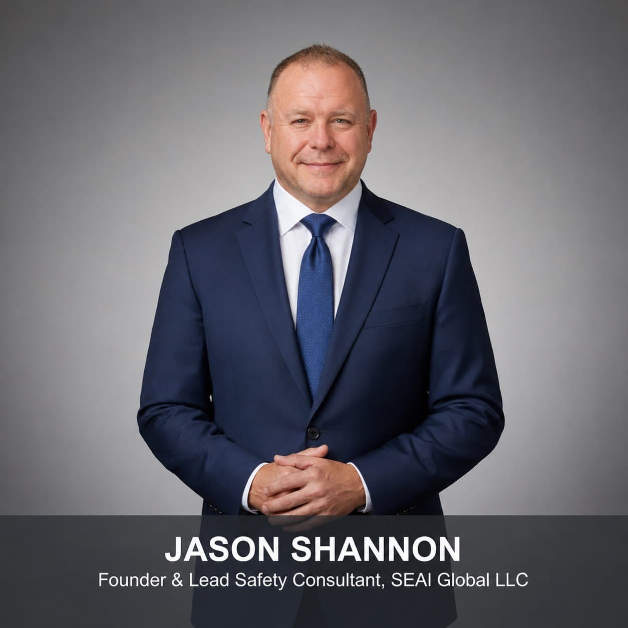 Jason Shannon, Founder and Lead Safety Consultant at SEAI Global LLC, in a suit.